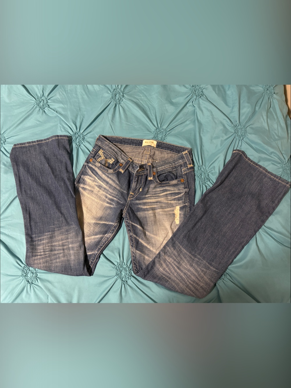 Big Star Women's Boot Cut Jeans in Distressed Blue Denim
